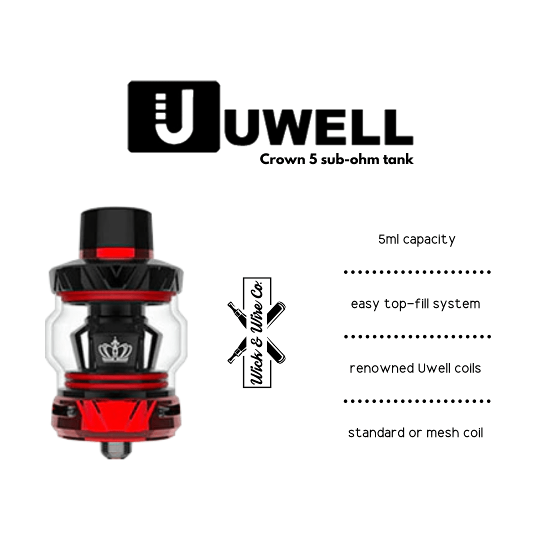 Buy Crown 5 Subohm Tank By Uwell - Wick And Wire Co Melbourne Vape Shop, Victoria Australia