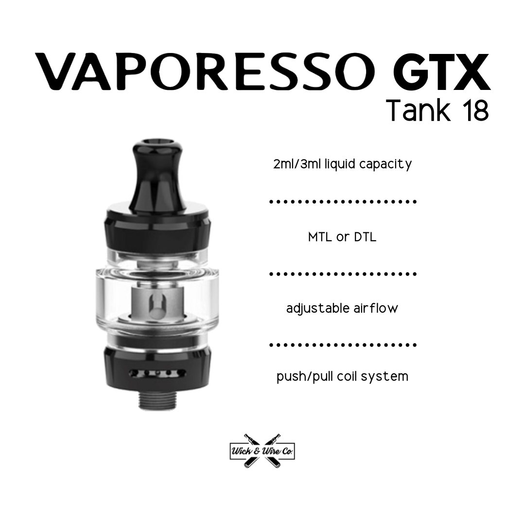 Buy GTX Tank 18 by Vaporesso - Wick And Wire Co Melbourne Vape Shop, Victoria Australia